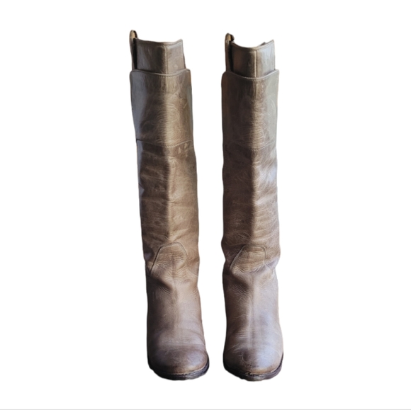 Frye Paige Distressed Tall Riding Boots Taupe, 7.5 - Picture 2 of 8